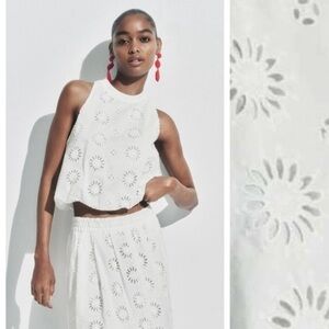 Zara White Floral Eyelet Crop Top